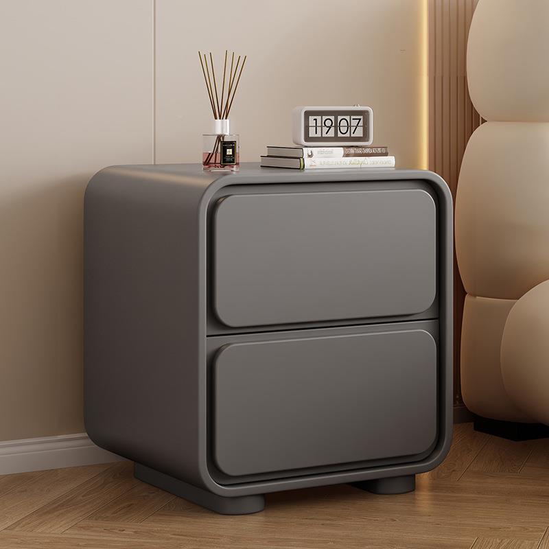 奶油风床头边柜皮免质简约现代小型卧室实木床柜简M7Q775E7易安极