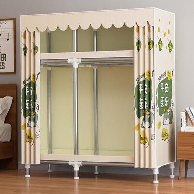 简易衣柜家柜用卧室加CLV出租房用加钢固结实耐用全架粗布衣衣服