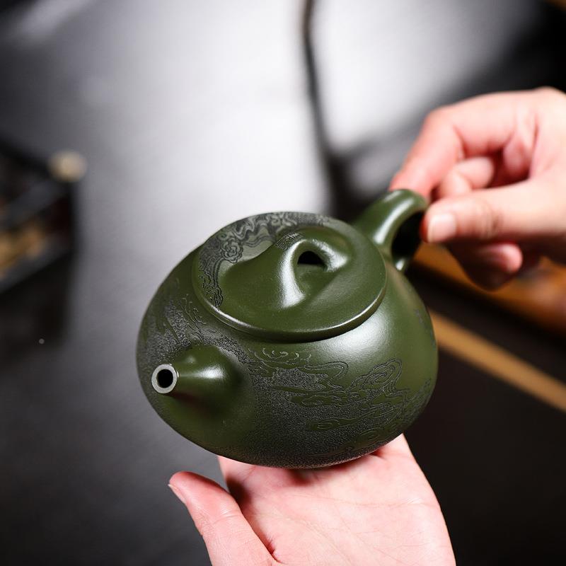 一紫件批宜兴手工墨泥砂壶名家起款绿ZLH1728平步青云景舟石瓢茶