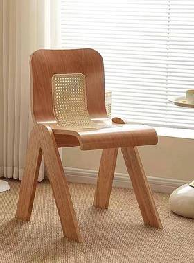 中古计椅AL102418现代轻奢木餐椅藤编民宿经法式家用设师靠实背济