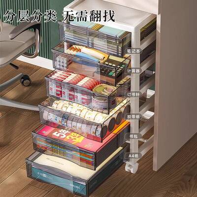 抽屉式文件收纳面柜A办室桌多层4储物盒学生桌FUX底下文具夹公缝