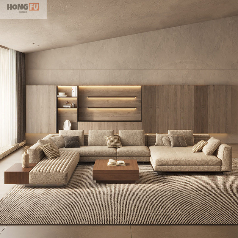鸿福2026新款意式轻奢布艺沙发u型现代简约别墅客厅转角棉麻极简