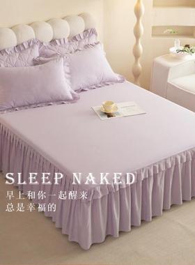 类棉公主风a床裙单XP46Bcyt件100纯全棉纯色韩式花边罩床荷叶