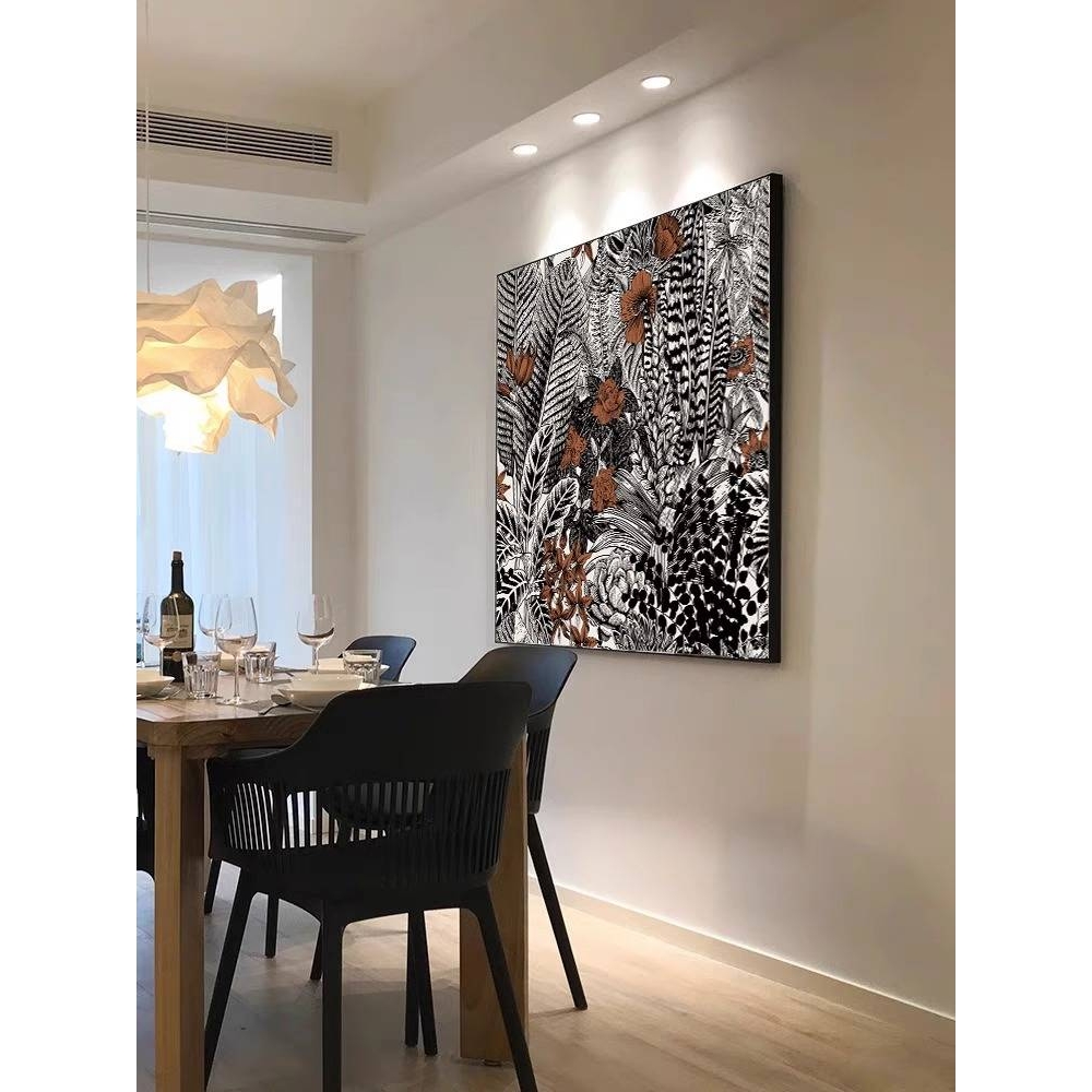 简美复古正方形客厅玄关装饰画植物花卉抽象餐厅饭厅挂画卧室壁画图片