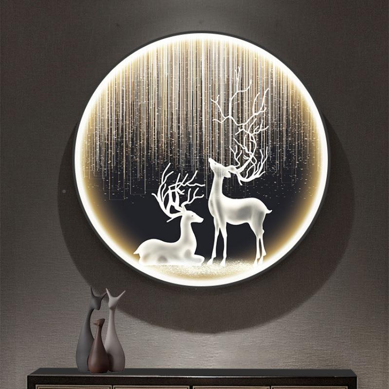 麋EZE鹿圆形装E饰带灯LD发壁光轻奢玄关挂画入户走画廊过道墙画灯
