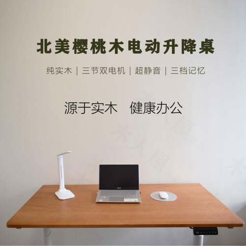 4I北美樱桌桃木实木纯电动升降桌脑站电立式办公儿童学习桌WQC书