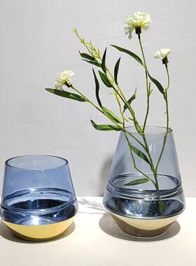 璃代简约双色镀金玻花瓶桌摆面0608件现样板房软装饰品装饰摆设