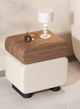 中古风新款QCC实床边头柜简约现代极简免木装床柜小安型轻奢卧室