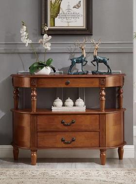 靠ZG-72804简约美式厅实木餐边玄柜窄柜欧式复古半圆客关桌墙玄关