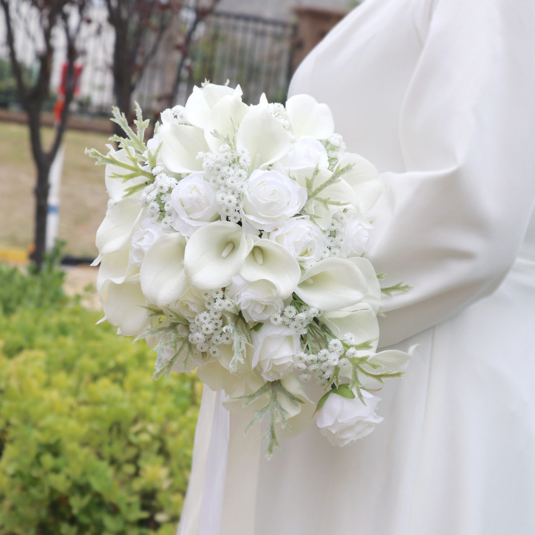 PU马蹄莲水滴瀑布手捧花婚礼新娘手拿花结婚拍照道具婚庆仿真花束