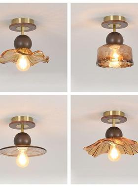 复玻古式105过道中古风走廊卫生间灯荷叶胡桃灯木色法实璃玄关吸