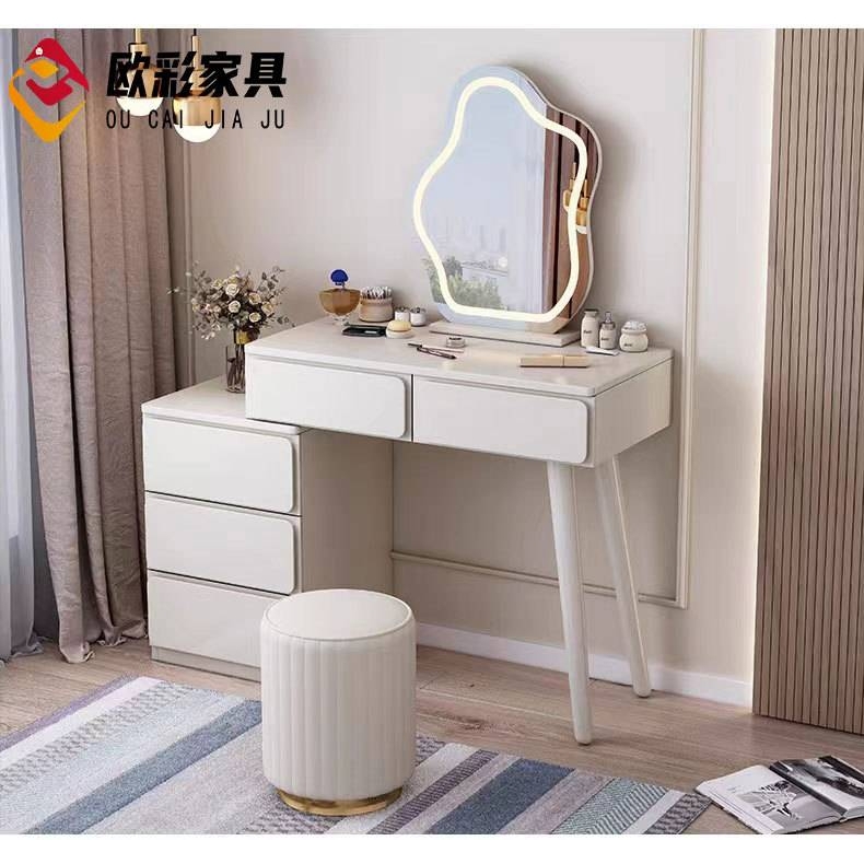 轻奢实木梳妆台可移动斗柜化妆桌收纳柜一体简约多功能带灯化妆台