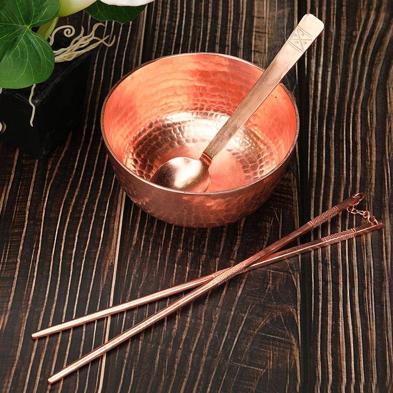 碗筷红铜家用饭碗铜铜铜筷勺子手工加F959596T厚铜餐具紫铜碗套装