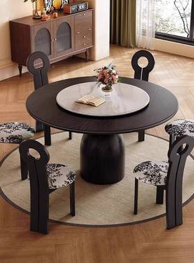 式实木餐桌椅合家用小WSF户型带转盘高组端中法蜡古风白木实木圆