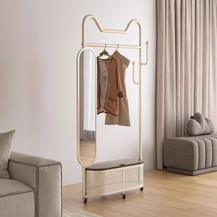 2OJK0纳25用带年新款 架防尘收全 猫耳朵镜带篮可移动家衣帽架服装