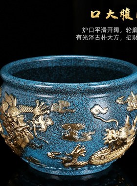 双龙铜缸b摆件聚宝盆百福黄铜米缸玄关客厅办公室店铺工艺品存钱