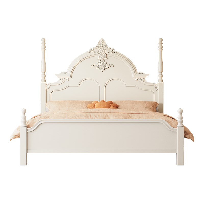 复古法式实木床白色豪华公主雕花床欧式双人床S美式宫廷床奶油风