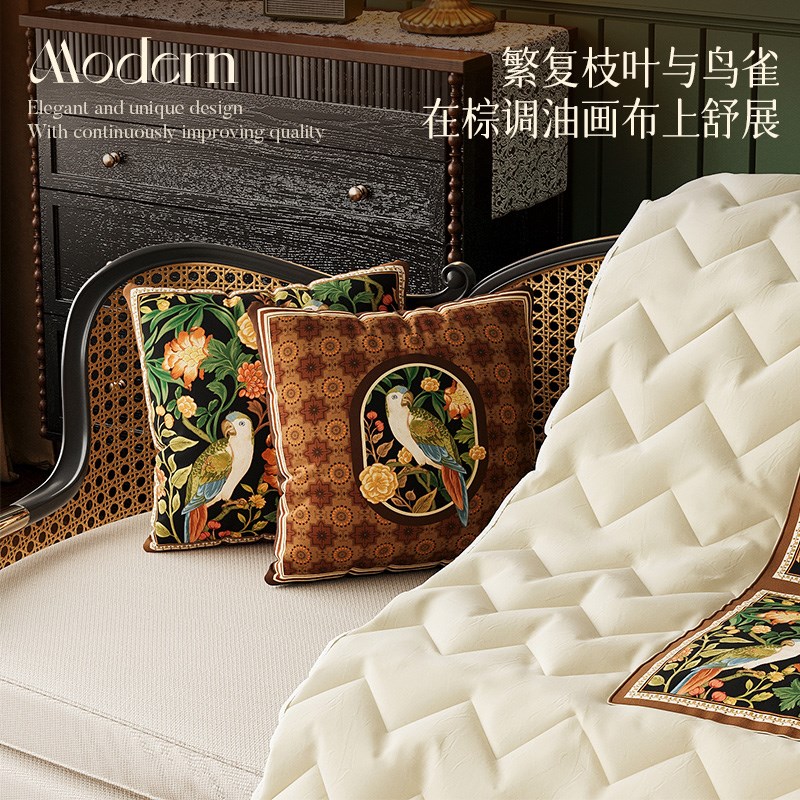 复古花鸟抱枕被子两用q家用靠枕毯子二合一办公室午休空调被折叠