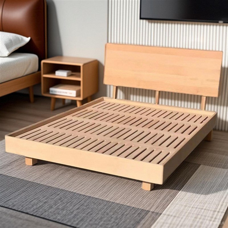 实木床悬浮床榉木床架齐边排骨z架榻榻米床小户型原木床可尺寸定