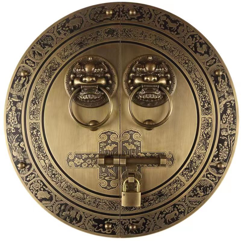 仿古大门拉手中式纯铜门环复古圆形拉环老式门栓S插销木门门锁配