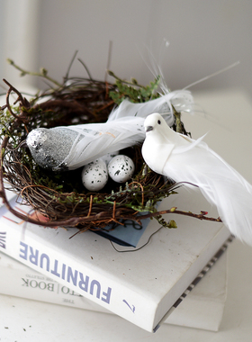 仿真草编鸟窝鸟巢假鸟拍照摄影道具D户外客厅阳台装饰田园家居摆