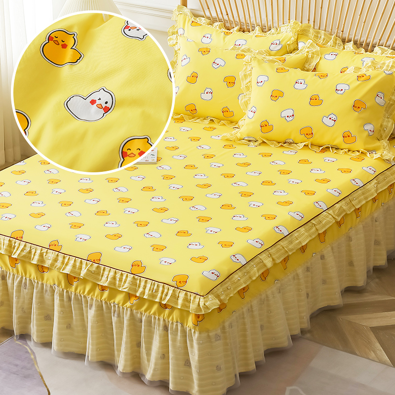 单件床裙床罩床裙式全棉r床套防滑1.8米2.0m荷叶边床单保护罩