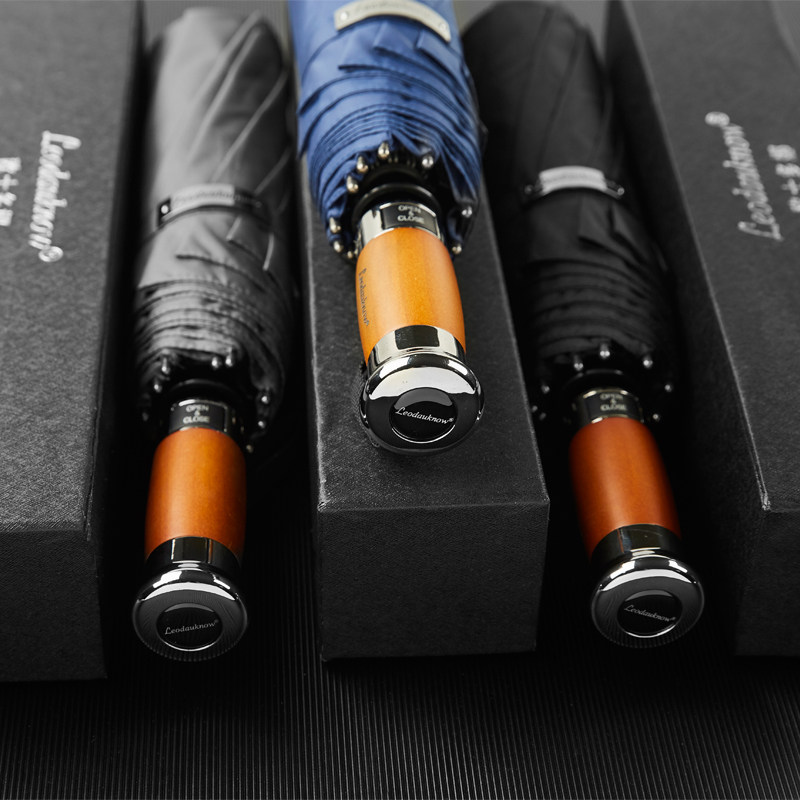 德国礼盒装商务全自动雨伞男折叠一键开合复古木柄大号双人自动伞