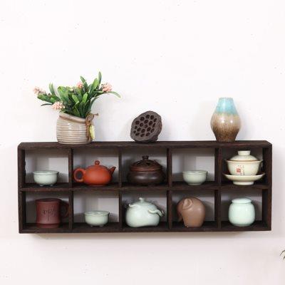 茶架展示架茶具收纳架 茶杯架 壶架 烧桐木多宝格摆件实木 博古架