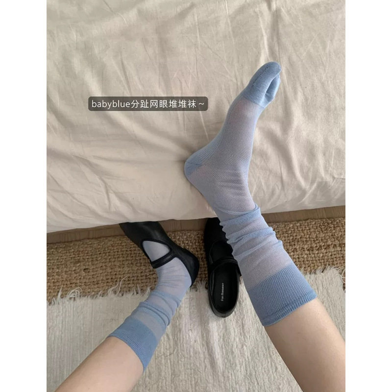 "轻氧夏日"冰雾蓝薄款网眼透气分趾袜二趾堆堆袜女无骨潮流小腿袜