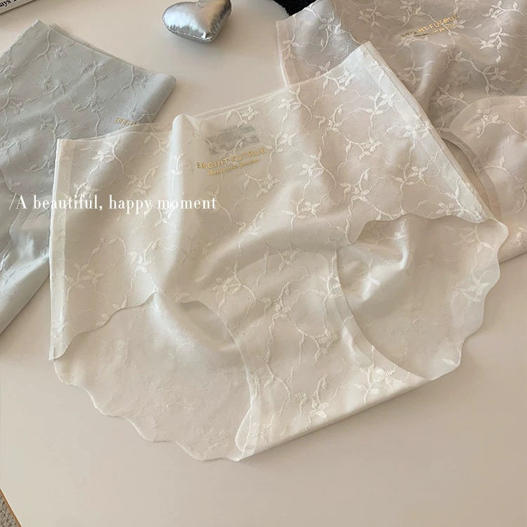 蕾丝无痕内裤女性感中腰纯棉全棉10A抗菌加长裆纯欲风女士批发