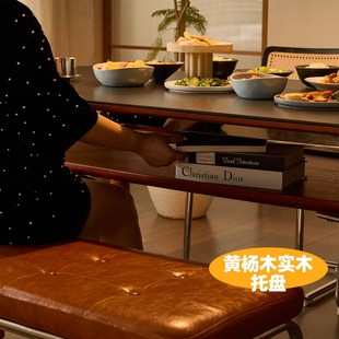 木小咖侘寂风实木餐桌现代简约家用黑色中古哑光不锈钢岩板餐桌椅