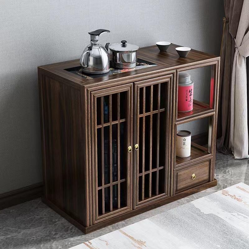 新中式茶水柜老榆木茶储台边柜台原木烧水架实餐木茶水T-80#茶物