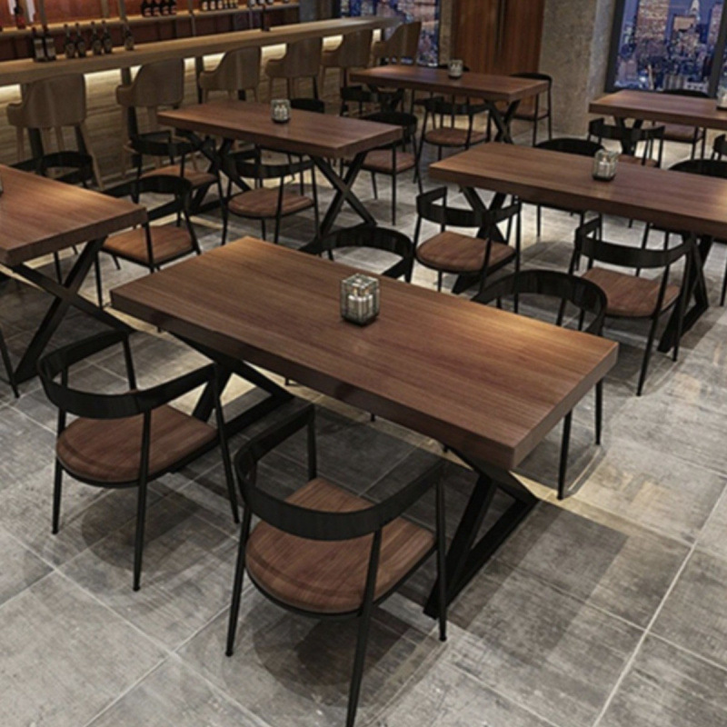 复古工业风餐厅酒吧烧烤店实木餐桌椅组合商用长方形奶茶店桌椅子