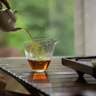 鱼戏手工贴花耐热玻璃加厚公道杯家用泡绿茶公杯匀茶杯分茶器茶海