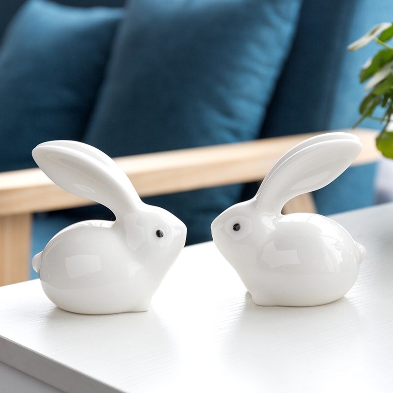 可爱小白兔陶瓷兔子摆件办公室书桌面酒柜客厅家居装饰品生日礼物
