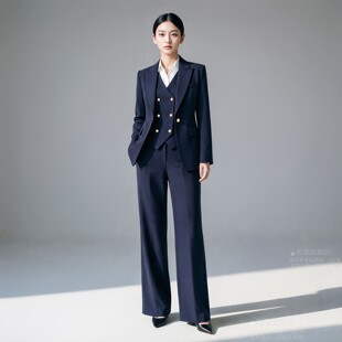 藏蓝色西装套装女职业装通勤收腰高级感经理工作服西装马甲三件套