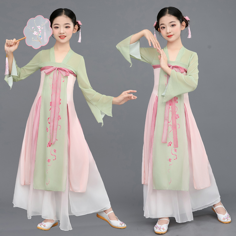 儿童古典舞演出服中国舞服民族飘逸纱衣女童神韵舞蹈练功服扇子舞