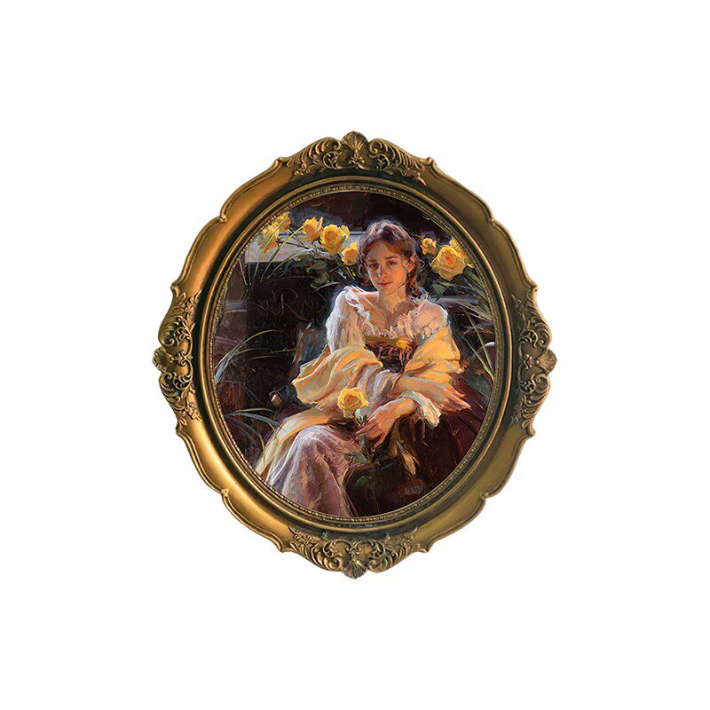 美式装饰画法式复古小尺寸挂画卧室床头欧式客厅壁画轻奢椭圆形画