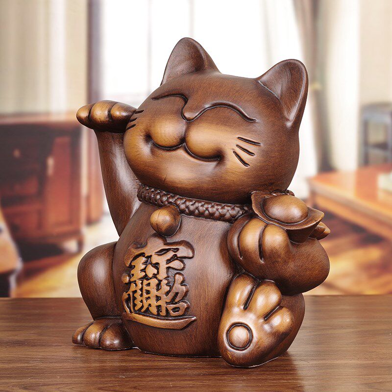纯实木雕招财猫摆件客厅新店开业迎宾公司前台装饰品乔迁新居礼物