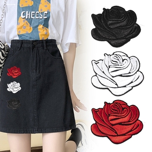 中号自粘玫瑰花布贴刺绣补丁贴布衣服窗帘台布破洞装饰羽绒服贴花