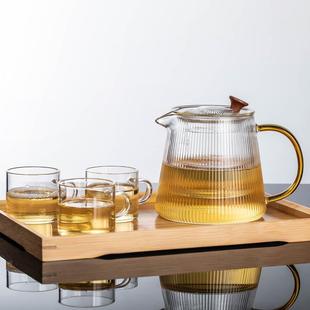 高硼硅玻璃花茶壶套装 中式 耐高温煮茶壶家用小茶杯茶盘托盘泡茶壶