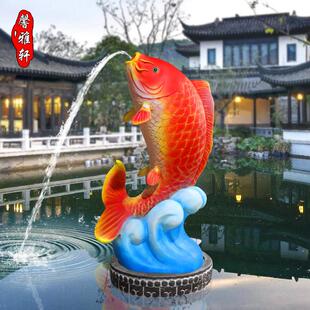 户外玻璃钢发光鱼摆件动物模型喷水鲤鱼雕塑酒店庭院花园水池装饰