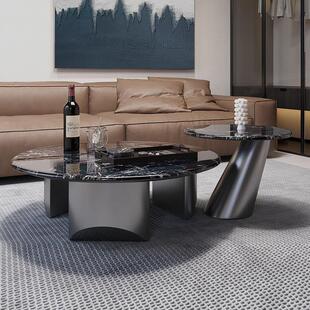 意式轻奢客厅家用天然大理石微晶石大小户型艺术高级感茶几电视柜
