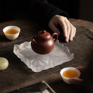 琉璃壶承简约干泡盘玻璃茶台盖碗茶托紫砂壶托盘茶台茶道配件 日式