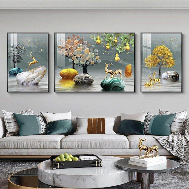 客厅装饰画 画高档轻奢大气沙发背景墙挂画 画三联画 画现代简约