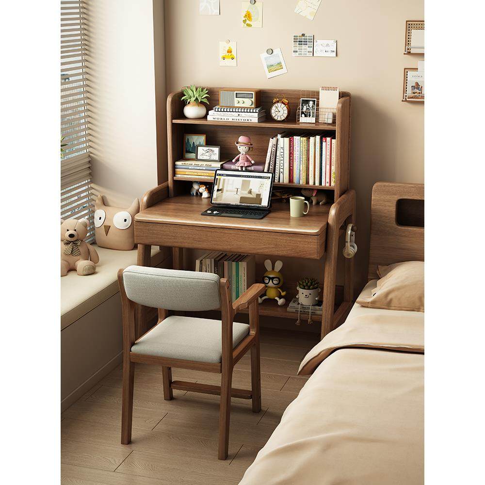 实木书桌学生家用儿童学习桌书架一体小户型卧室床头可升降电脑桌,住宅家具,电脑桌,淘宝优惠券,粉丝福利购,淘宝优惠卷
