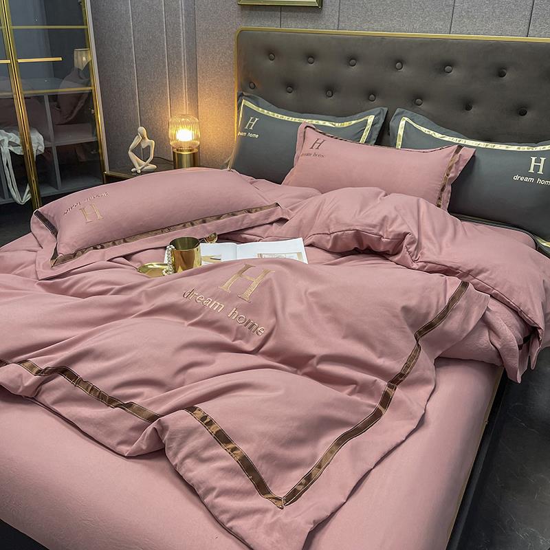 轻奢水洗棉刺绣被套单件秋冬儿童抗皱床上用品磨毛被罩床单四件套