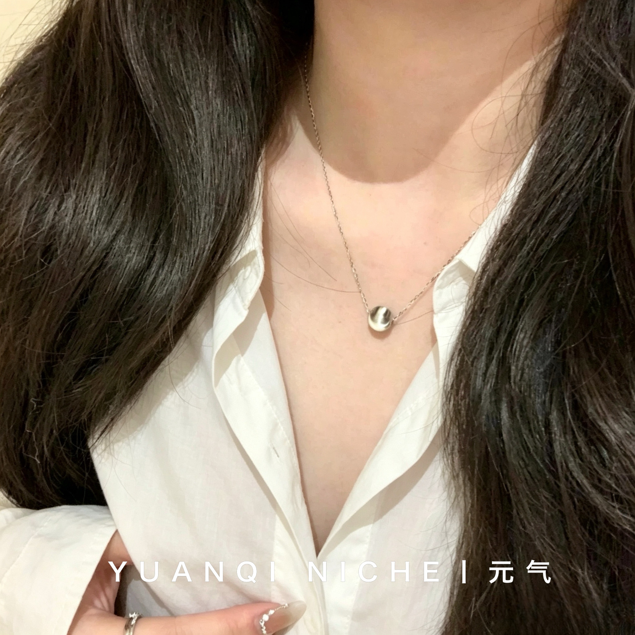S925纯银猫眼路路通爆闪银球项链女小众轻奢拉丝圆球颈链抽拉调节