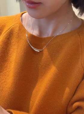 元 版正 白月光小众设计S925纯银微笑满钻珍珠锁骨链高级轻奢项链
