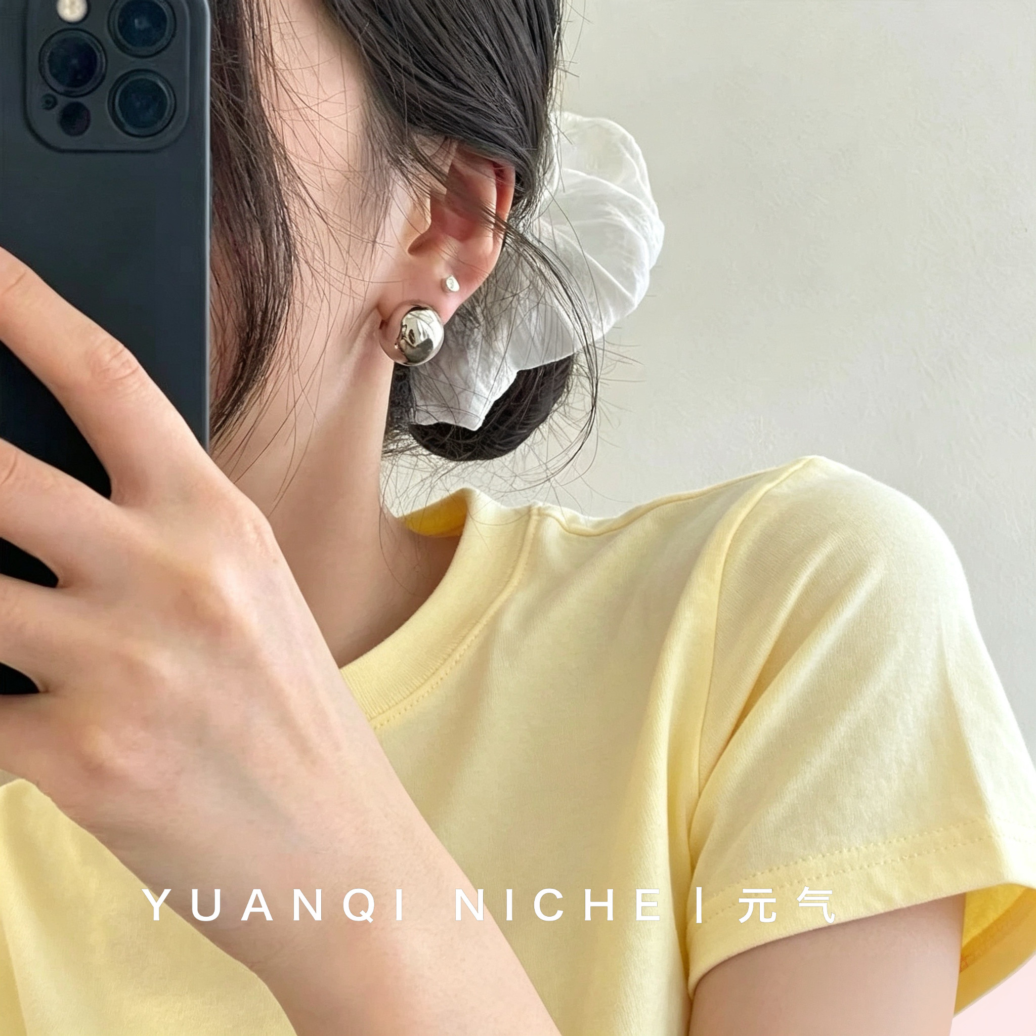 韩国重工S925纯银16MM大银球耳环女小众高级轻奢百搭耳坠独特耳饰